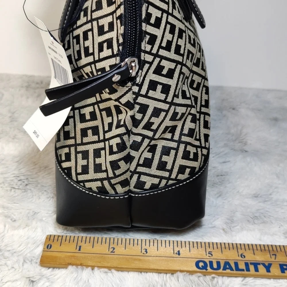 NWT Tommy Hilfiger Black and Tan In Signature Canvas Print Satchel - Picture 12 of 12